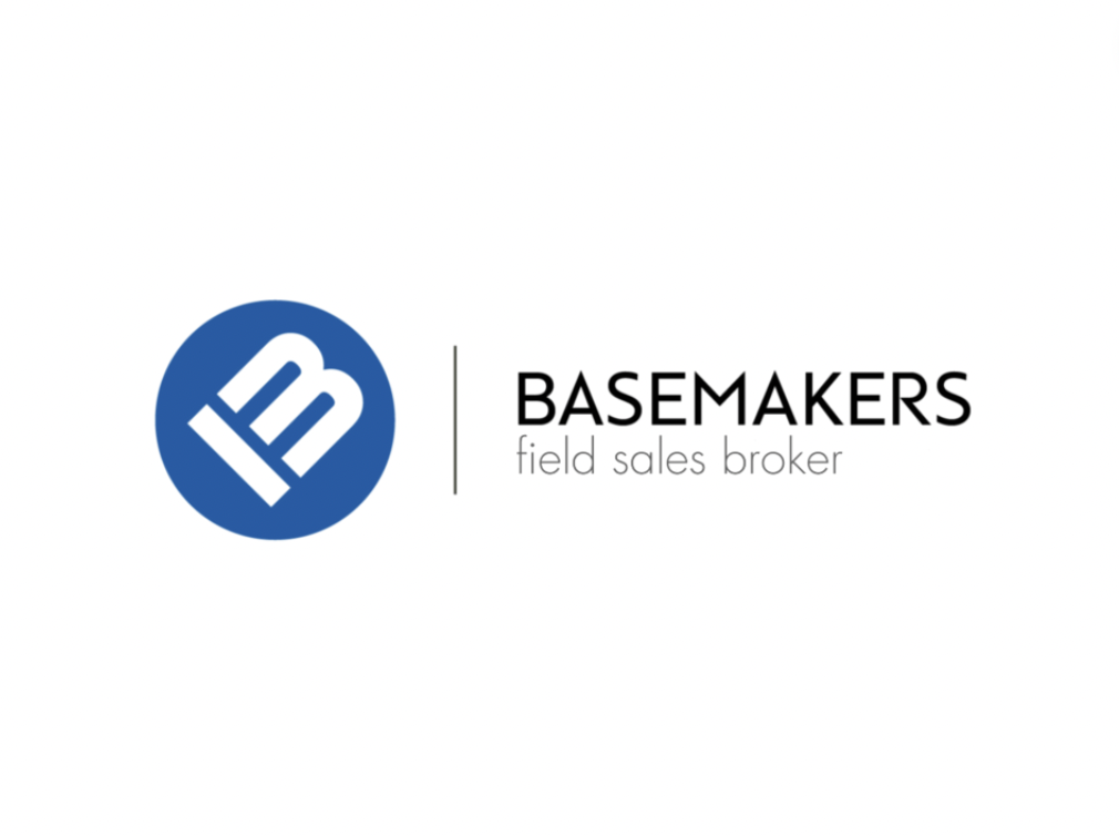 Logo of Basemakers field sales broker with a blue circular symbol containing the letter 'B' and the text 'BASEMAKERS' and 'field sales broker' beside it.