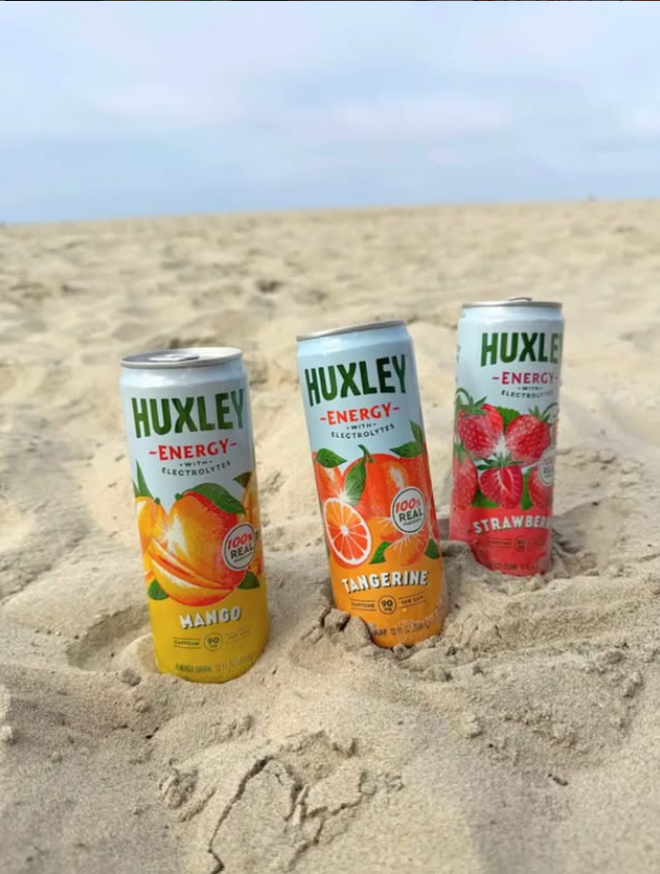 Huxley energy drink in the sand