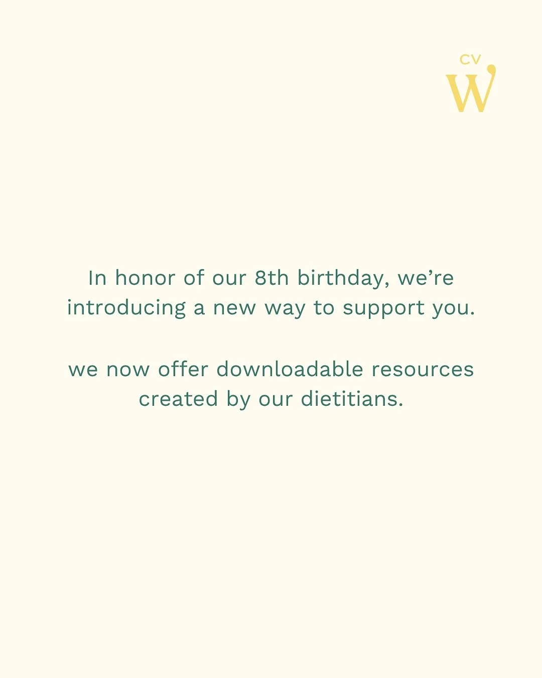 🎉 In honor of our 8th birthday&hellip; we&rsquo;re giving you more ways to care for yourself.
We&rsquo;re so excited to introduce our downloadables: nutrition guides, reflection sheets, and tools created by our dietitians to support you beyond sessi