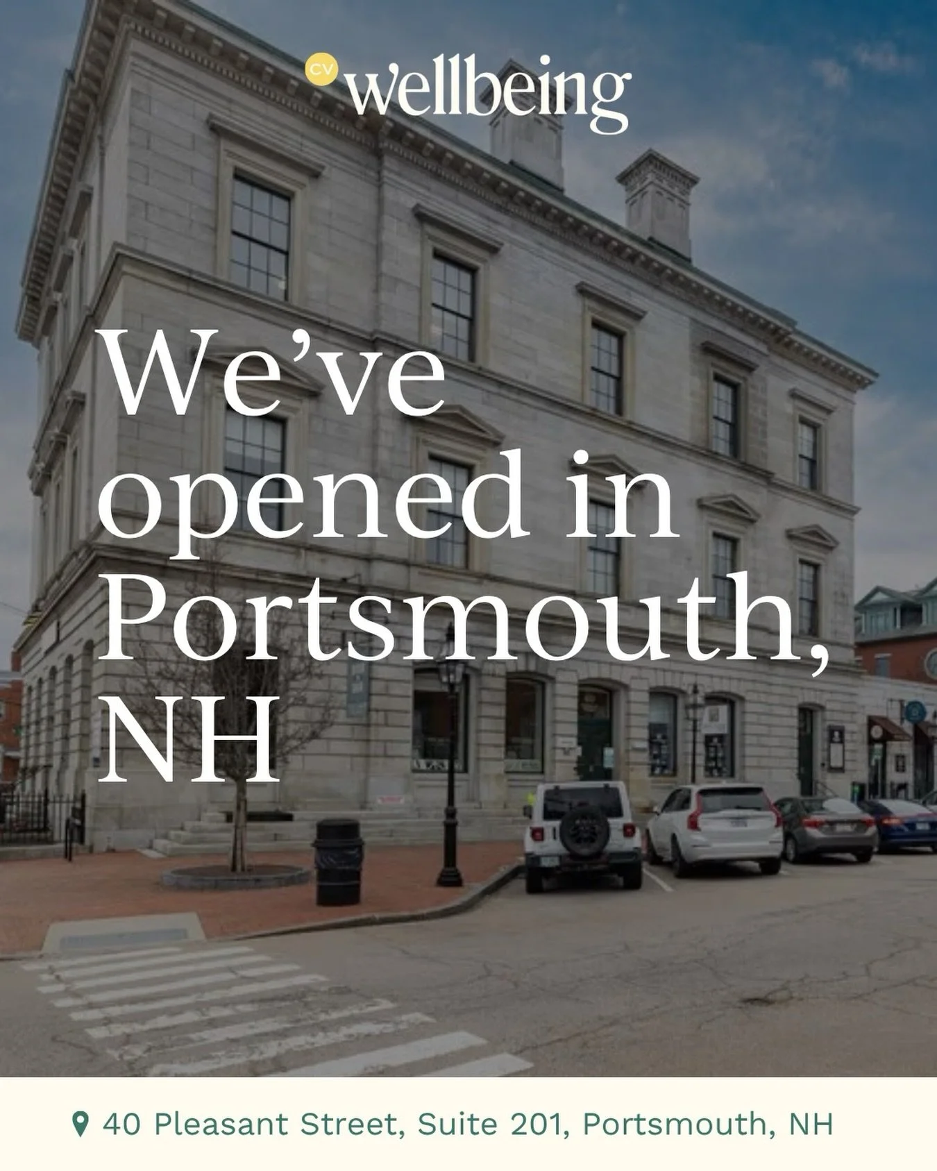 Big news, New Hampshire neighbors! 🌳

CV Wellbeing is now offering in-person nutrition counseling in Portsmouth, NH.

Our new Portsmouth location gives clients in the Seacoast area another way to access compassionate, weight-inclusive nutrition supp