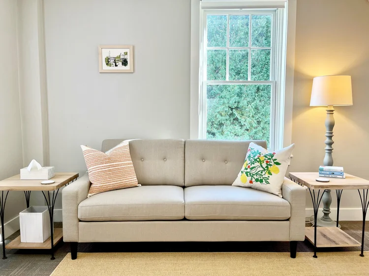 Cozy seating area in a CV Wellbeing nutrition counseling office