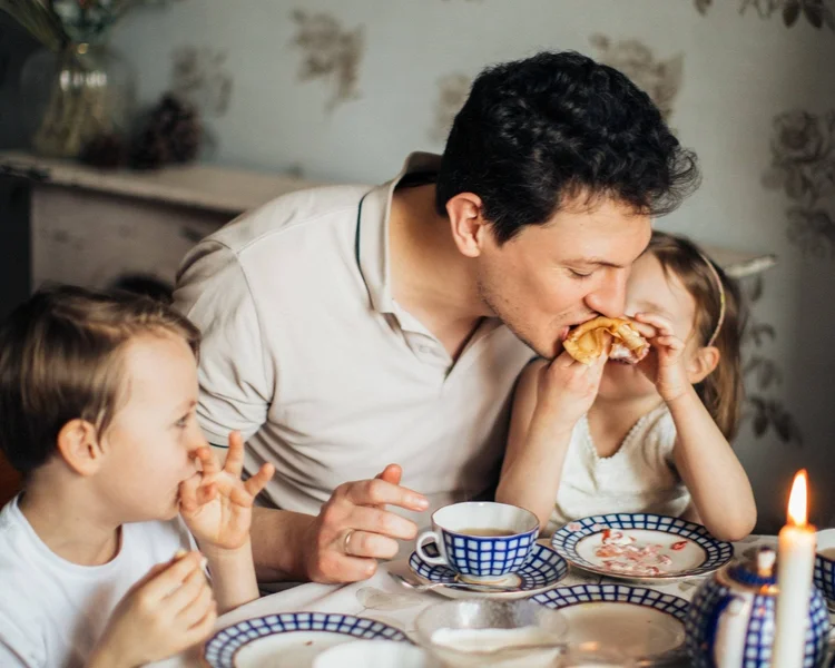 Family sharing a relaxed meal together