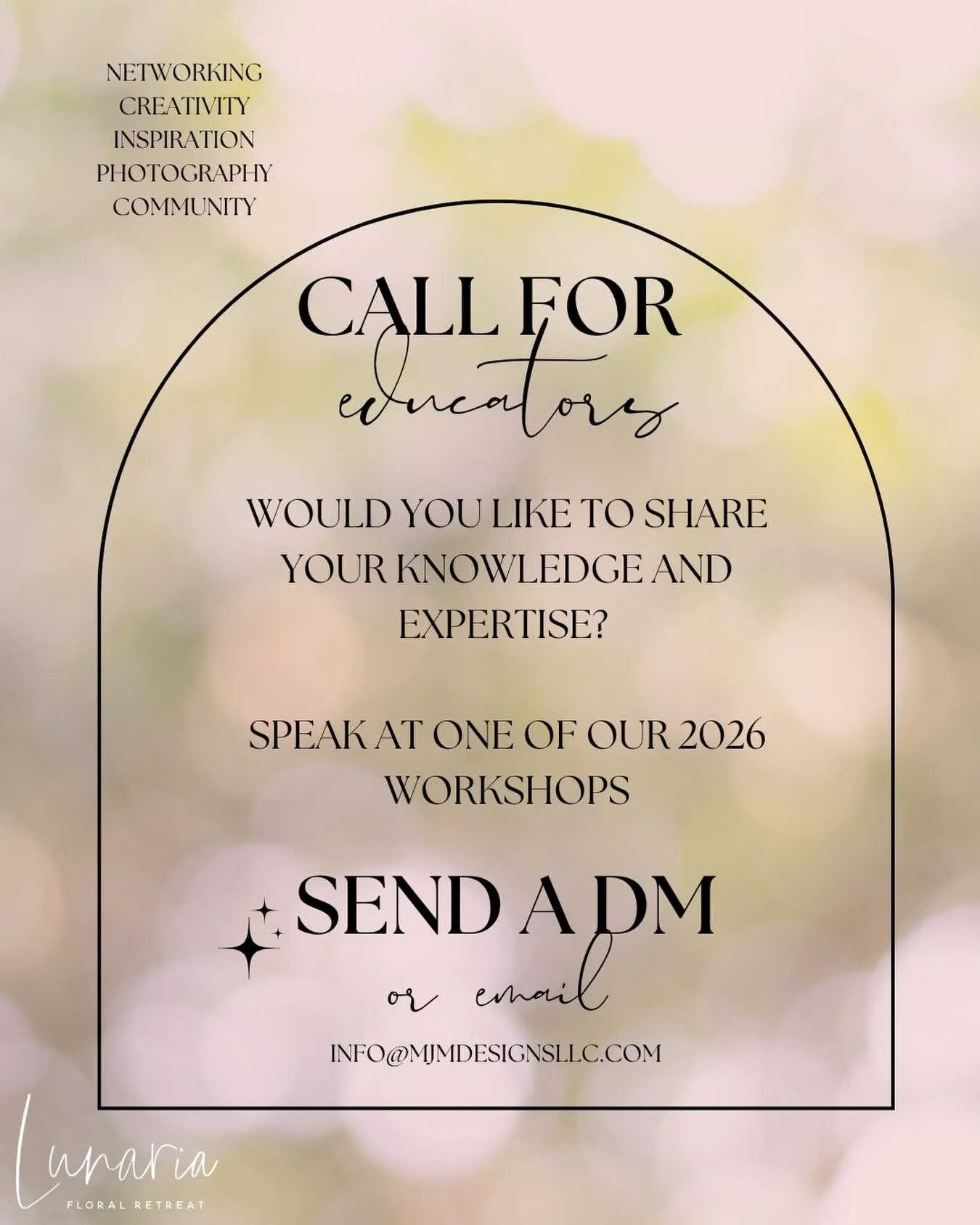 Are you looking to speak at an education workshop? Do you know someone who might be interested? We&rsquo;re having a call for speakers for our 2026 creative series days. DM or pop an email over to info@mjmdesignsllc.con.

Talk soon!