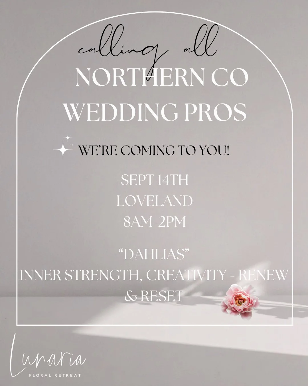 Hey NoCo friends! We're coming to you with one of days I am most excited for. Sept 14th will be held at a private farm in Loveland. Starting with a "U Pick" session - walking through the stems of flowers choosing which ones stand out - foll