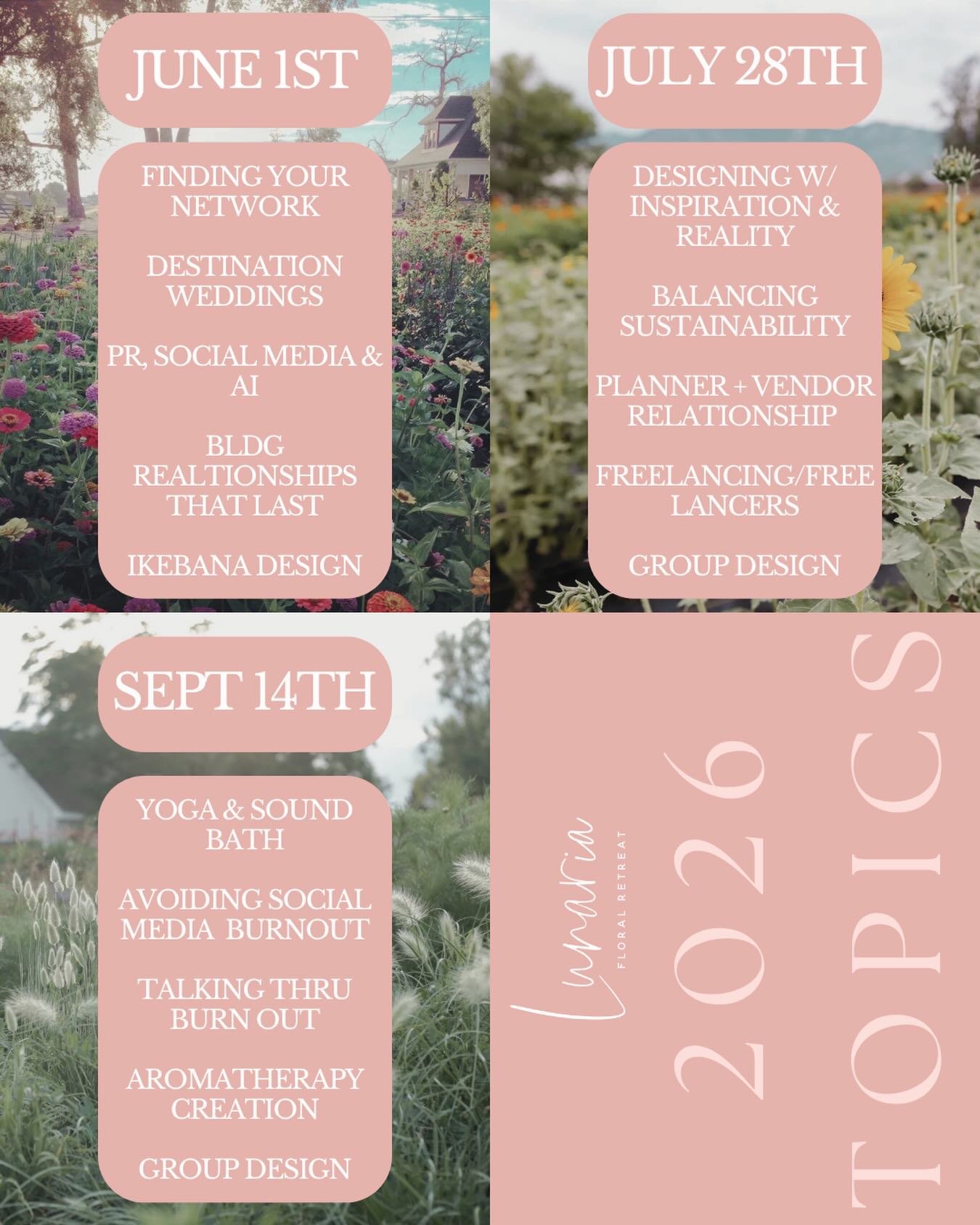 We have our topics all set for the summer! Which one are you most excited about???

#flowerworkshop #coloradoweddingpro #weddingworkshop #communityovercompetition #knowledgeispower