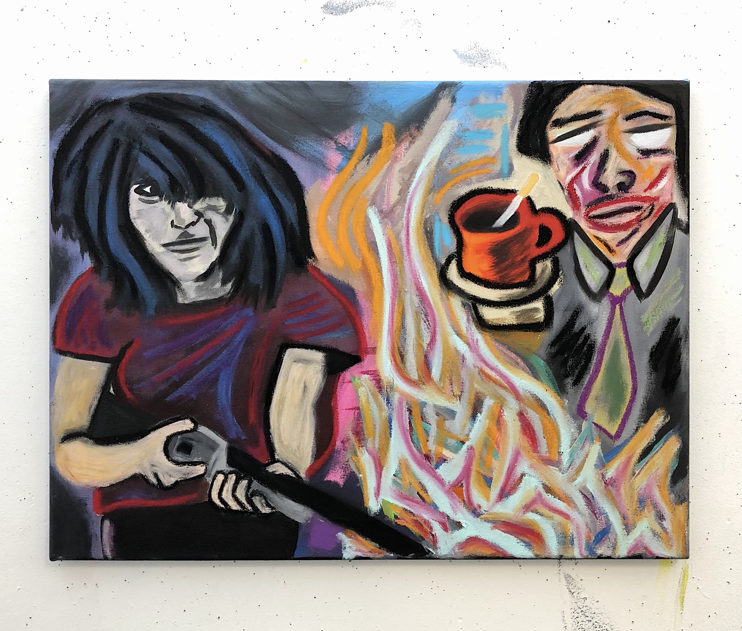 End of the Rope 28x24" acrylic and oil stick on canvas