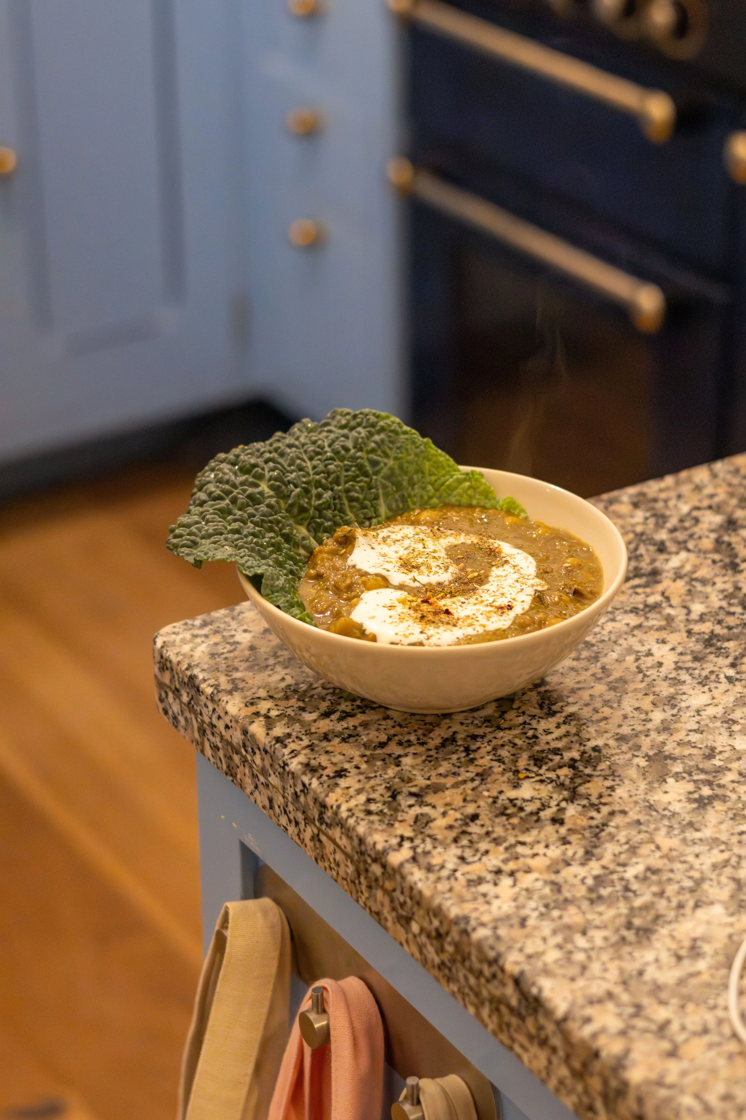 Zatar, eggplant, lentil, chickpea stew with lemon yoghurt swirl