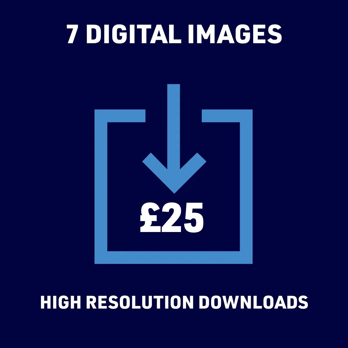 Graphic indicating 7 digital images available for download at a cost of 25 pounds each, labeled as high resolution downloads.