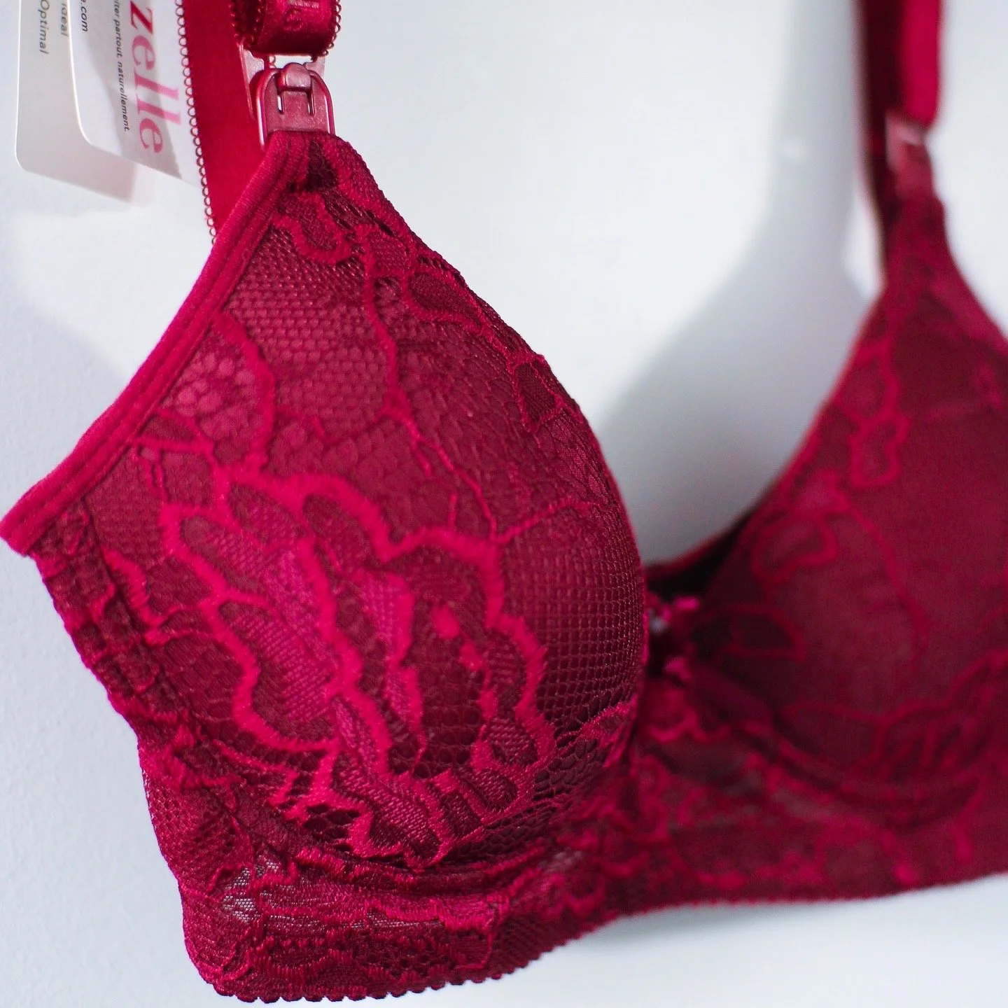red lacy nursing bra