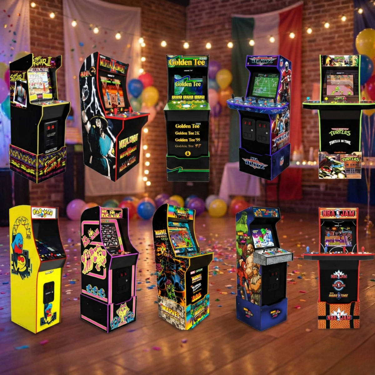 Classic retro arcade machines for party and event rentals