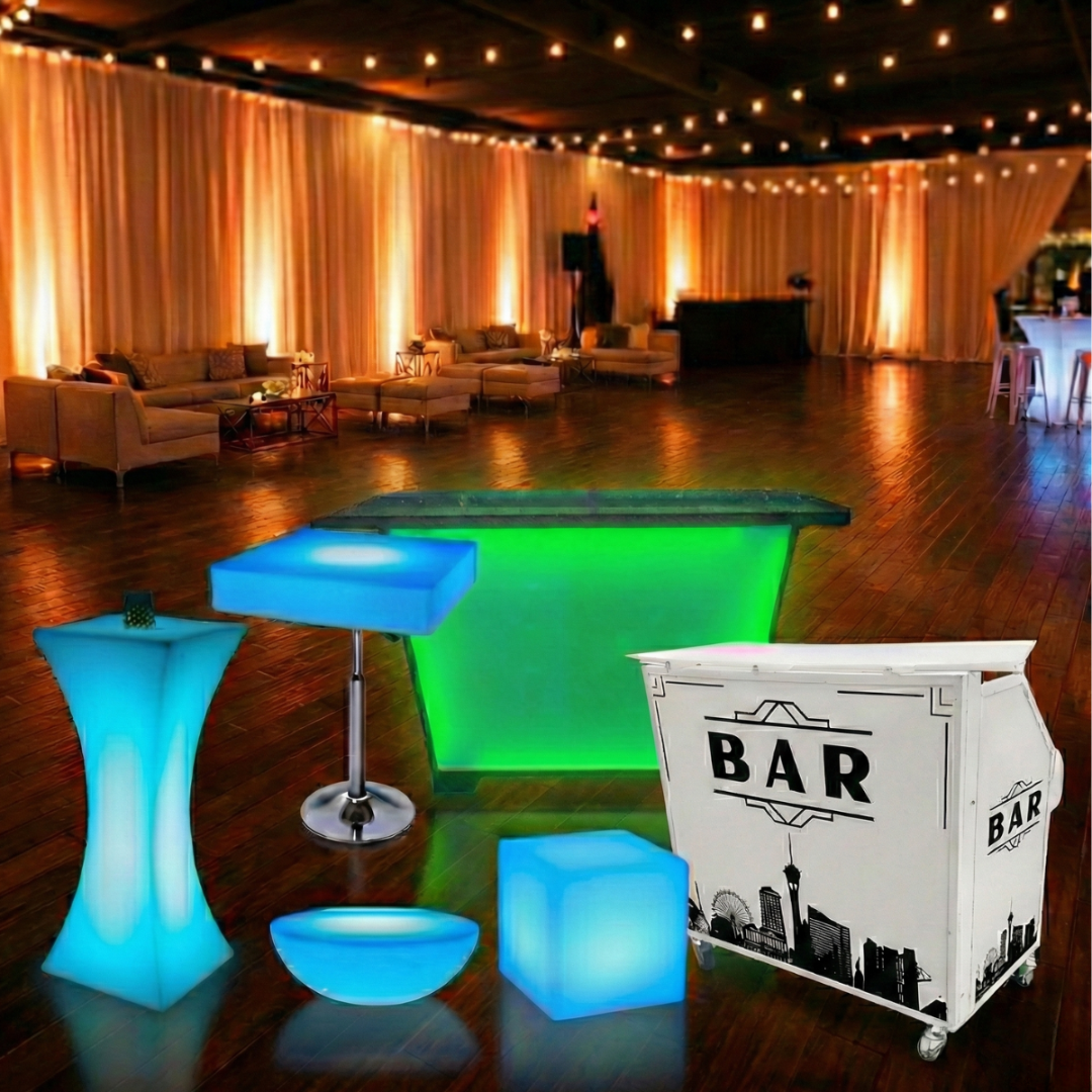 Glow-in-the-dark LED bar and illuminated furniture rentals in Las Vegas