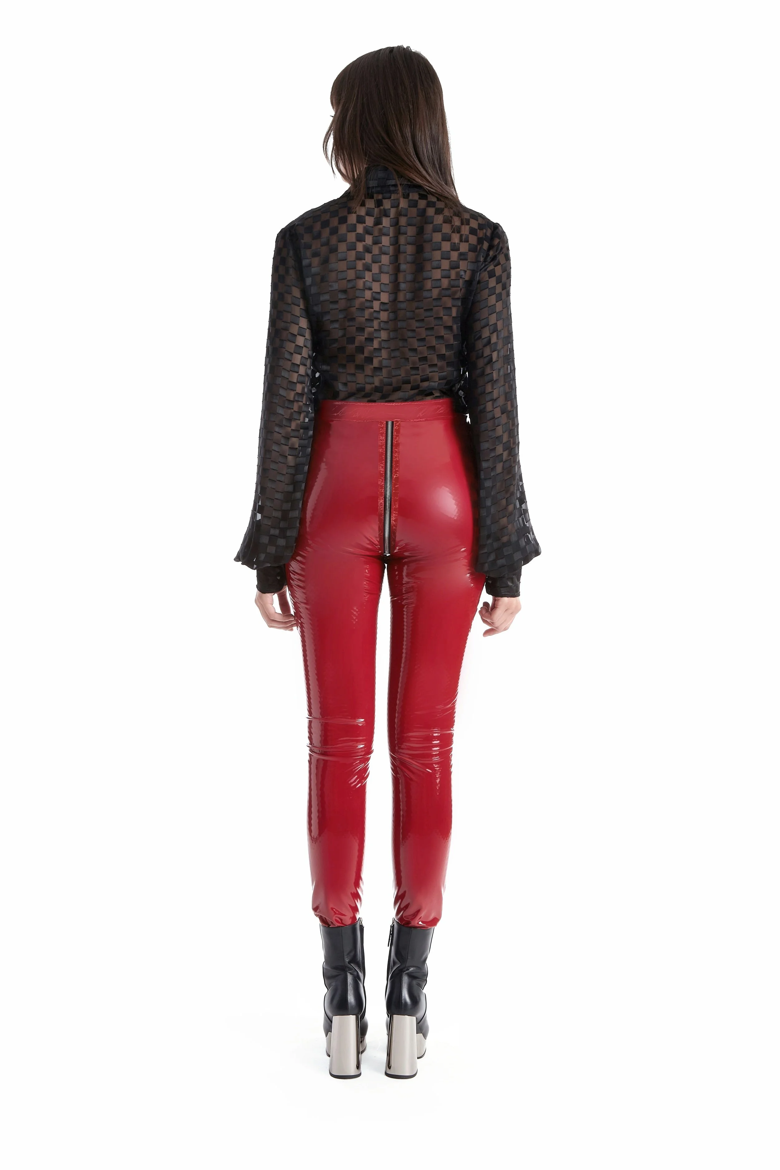 Red vinyl punk zip around unisex stretch pants
