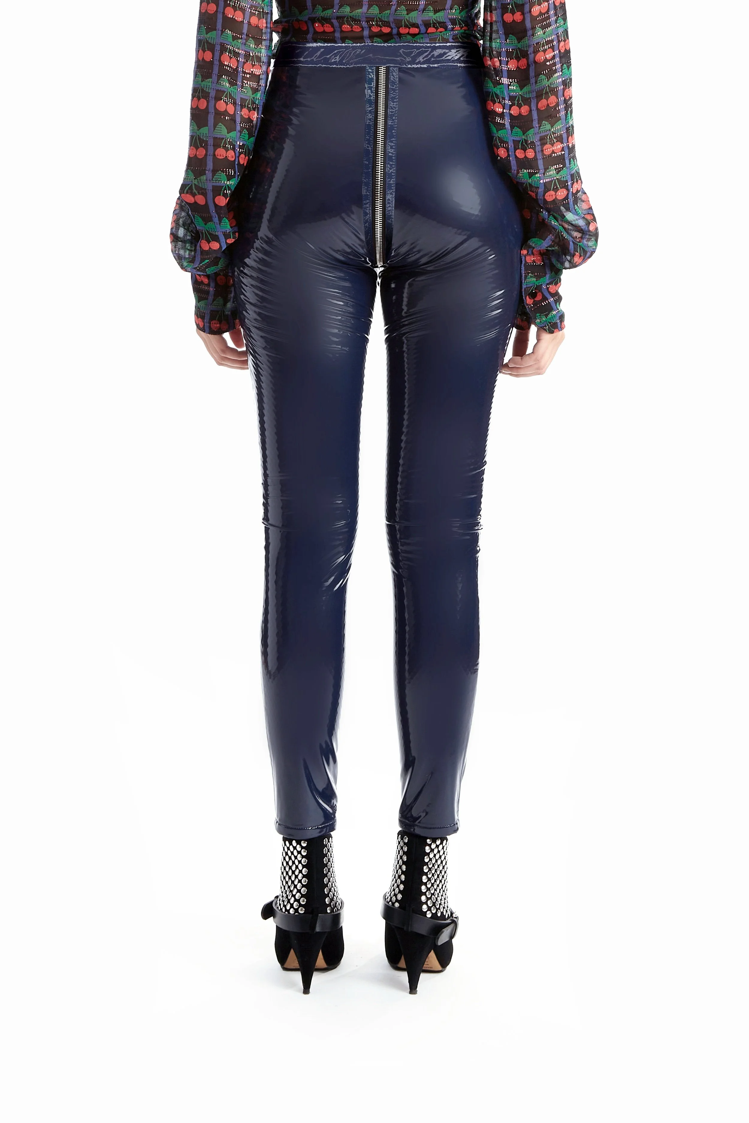 Blue vinyl punk zip around unisex stretch pants