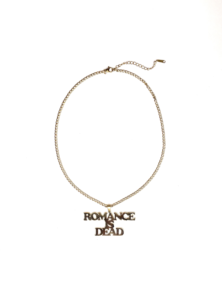 ROMANCE IS DEAD NAMEPLATE NECKLACE