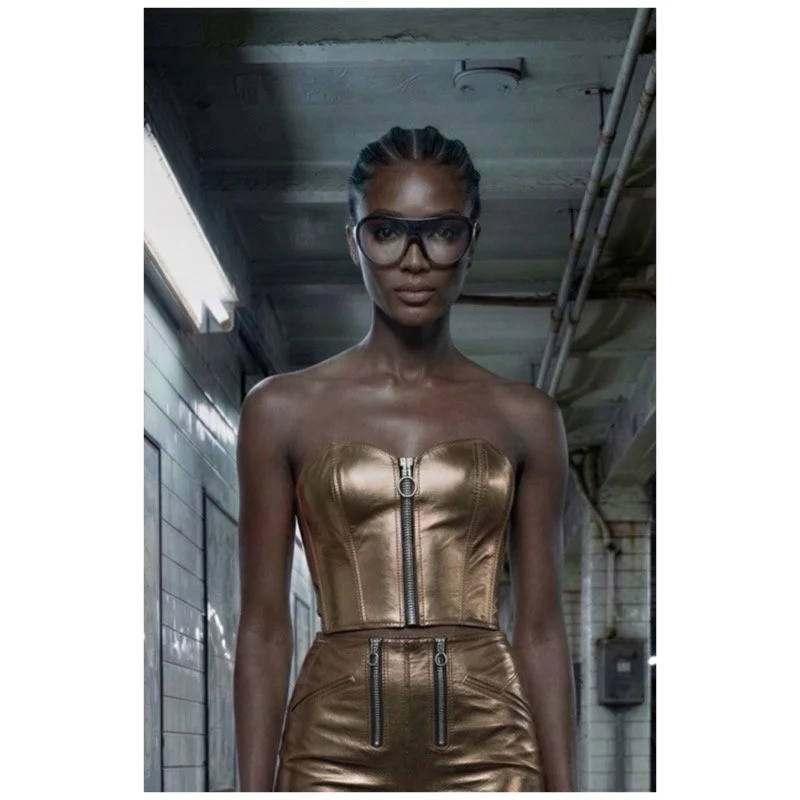 ZIP LEATHER CORSET | BRONZE