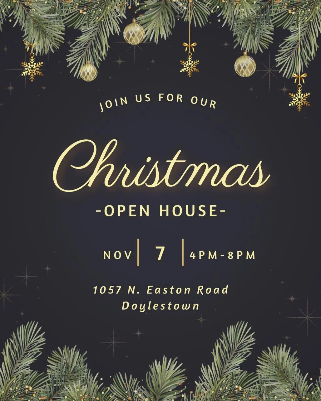 🎄‘Tis the season to gather!
Don’t miss our Christmas Open House — we can’t wait to celebrate with you! 🥂 
📅 Friday, November 7th | 4pm-8pm
#christmas #christmasopenhouse #happyholidays #doylestownevents #local #buckscount