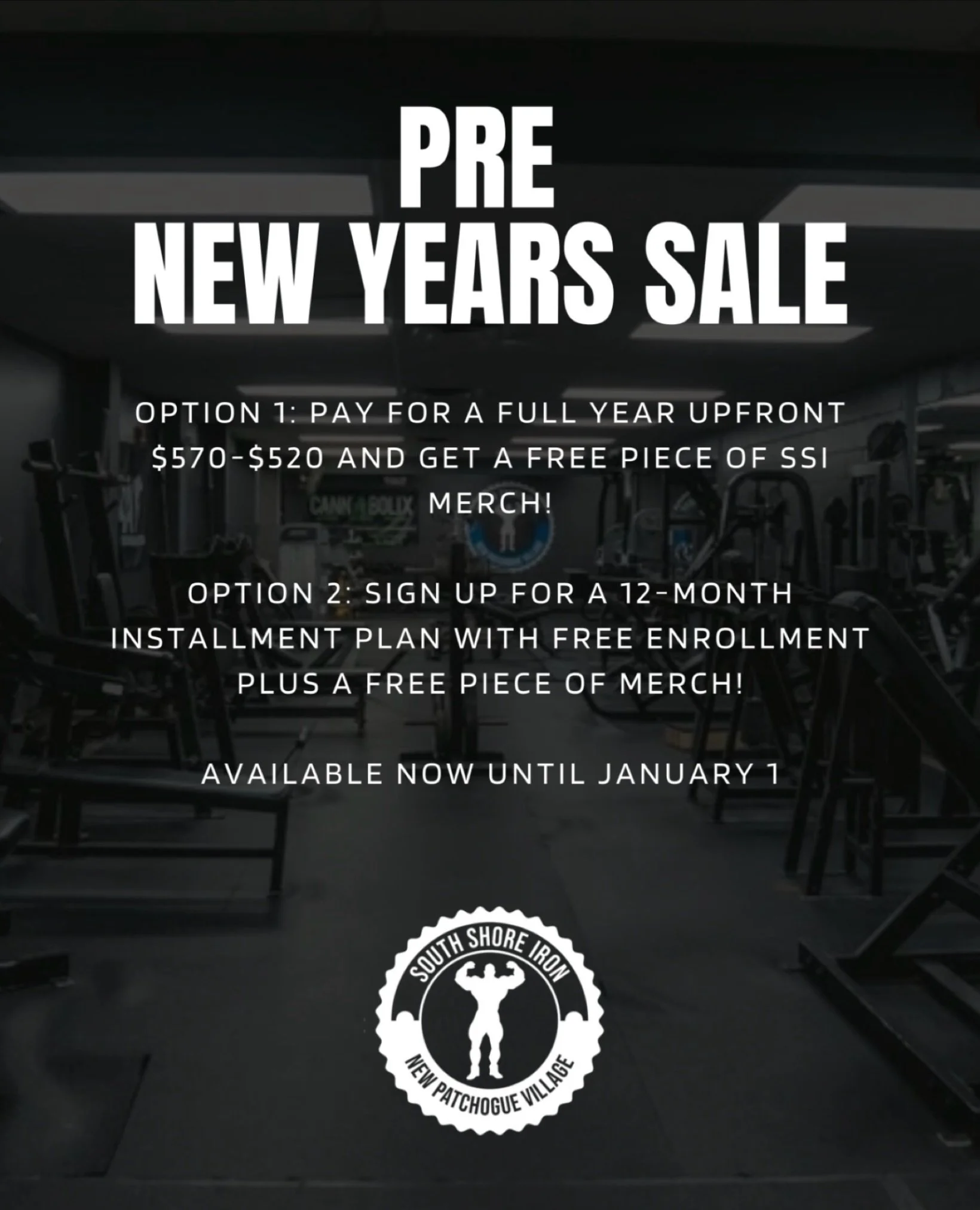 SSI Pre New Years Sale! 

Don&rsquo;t miss out on our biggest savings of the year available now through January 1!

Option 1: Pay for a full year upfront $570-$520 and get a FREE piece of SSI merch!
Option 2: Sign up for a 12-month installment plan w