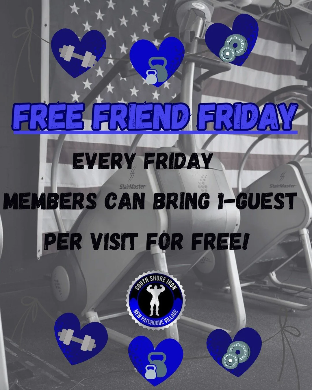 Today is Free Friend Friday @ South Shore Iron 

-Free enrollment for any guest!!! 
speak to the front desk staff for membership pricing options

📍South Shore Iron &ndash; Patchogue, NY  11772

#patchoguevillage #southshoreiron #thedungeon #panatta 