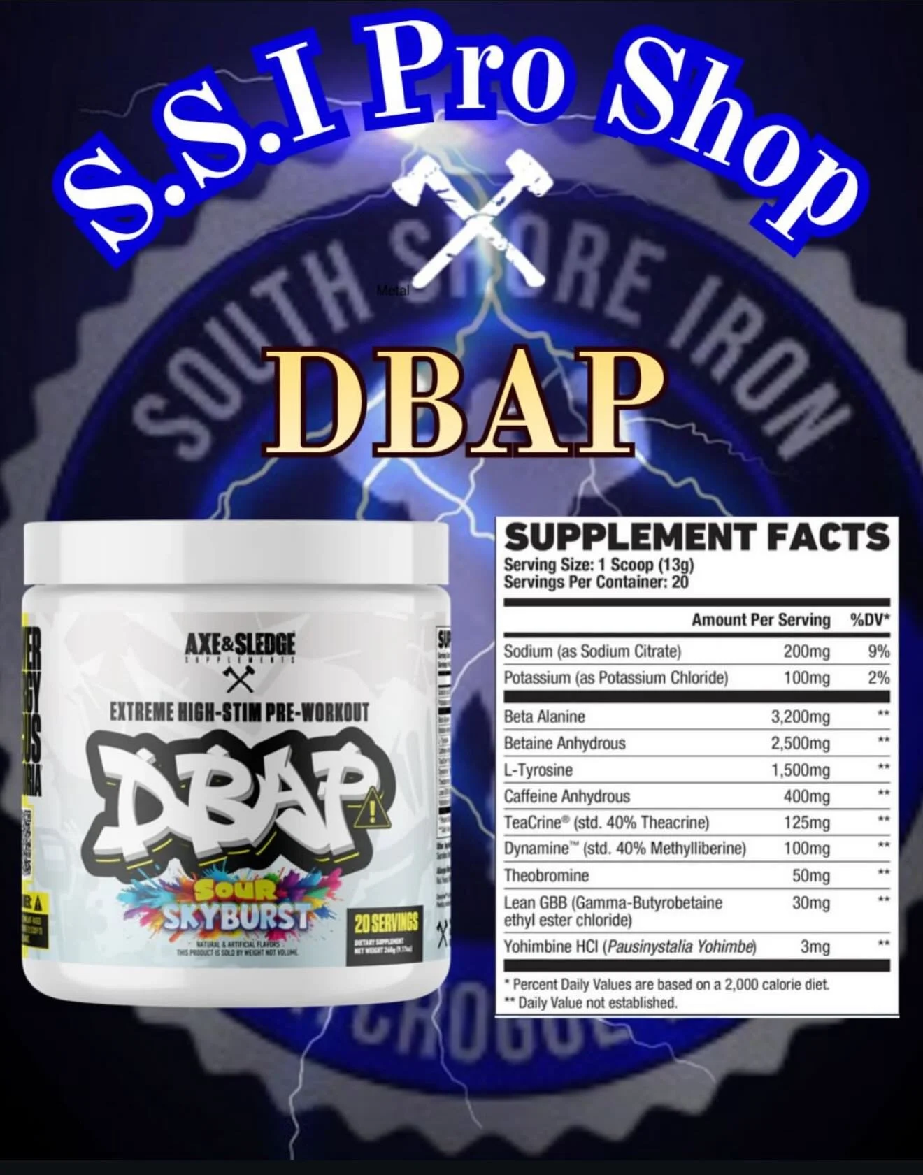 PROSHOP PRODUCT SPOTLIGHT

DBAP 
Extreme high-stim pre-workout built for max energy, focus, and intensity. Loaded with a heavy stimulant blend + performance ingredients to push limits, increase endurance, and keep you locked in every set.

Key Ingred