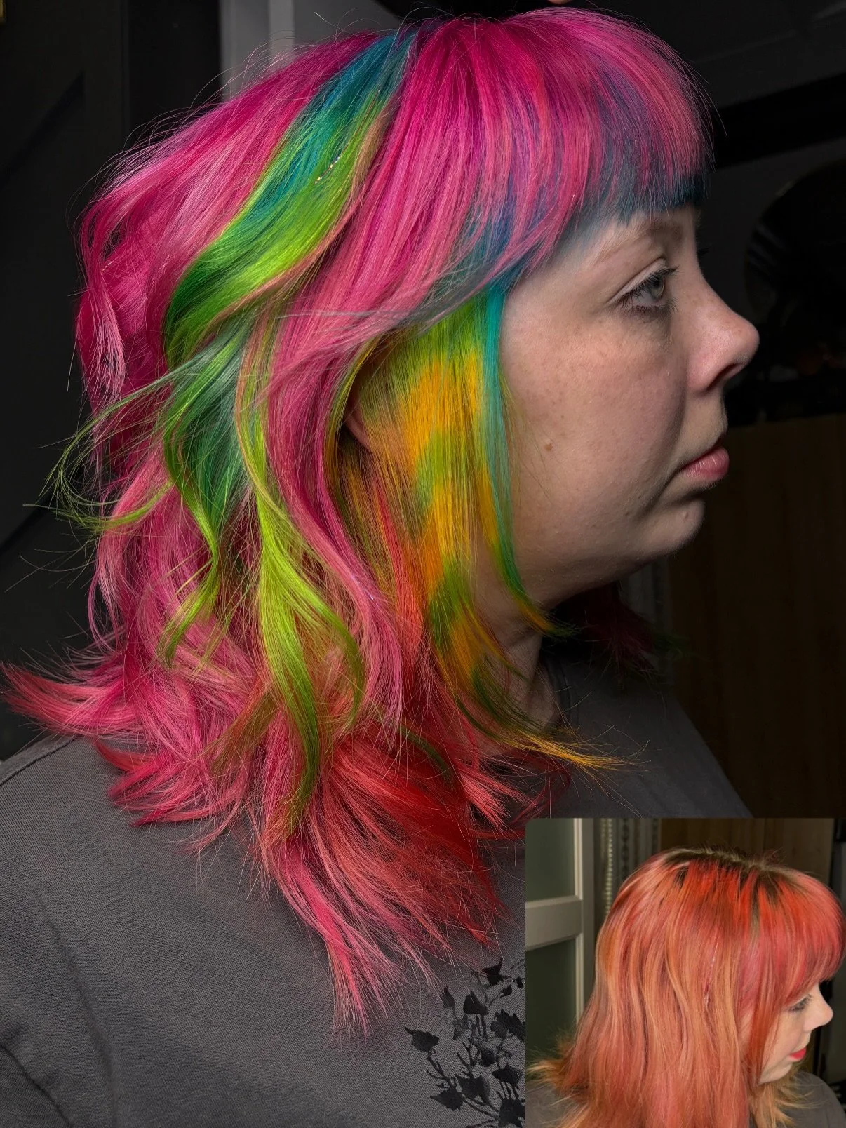 A little hair art for @nikki_kool96 💘 although she did gag us by saying this is exactly Lady Glittersparkle&rsquo;s pallet and then playing the Trolls soundtrack during the service 🤪🪩

Big ole color correction and shift by @arianawordhair 

#misfi