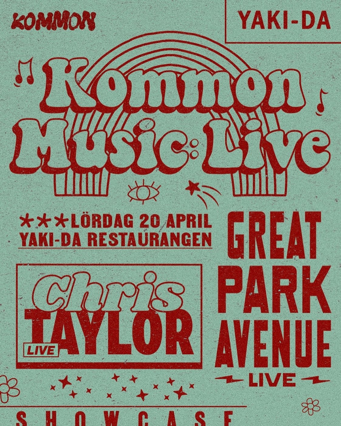 KOMMON MUSIC LIVE
Chris Taylor &amp; Great Park Avenue 
L&ouml;rdag 20e April! GBG we coming for you! Sign up: Link i bio!