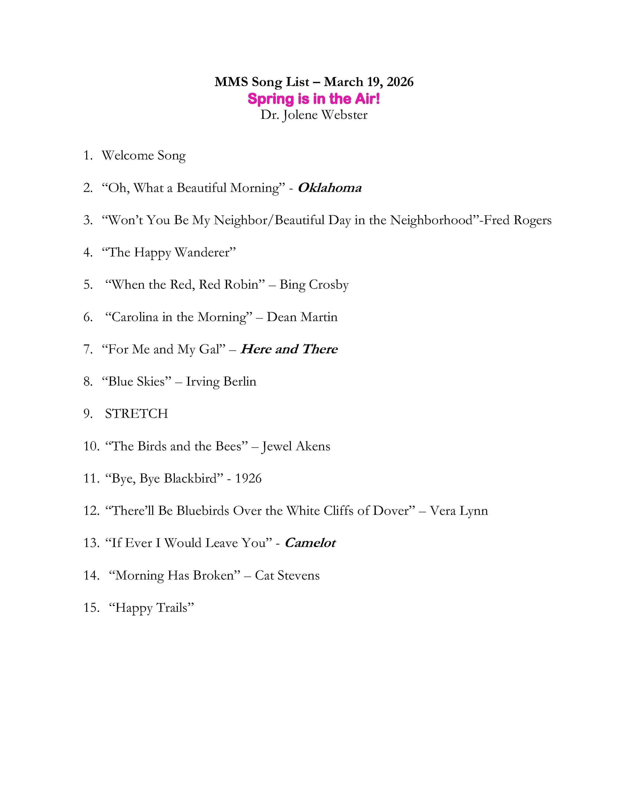 20260319 - Song list - Spring is in the Air
