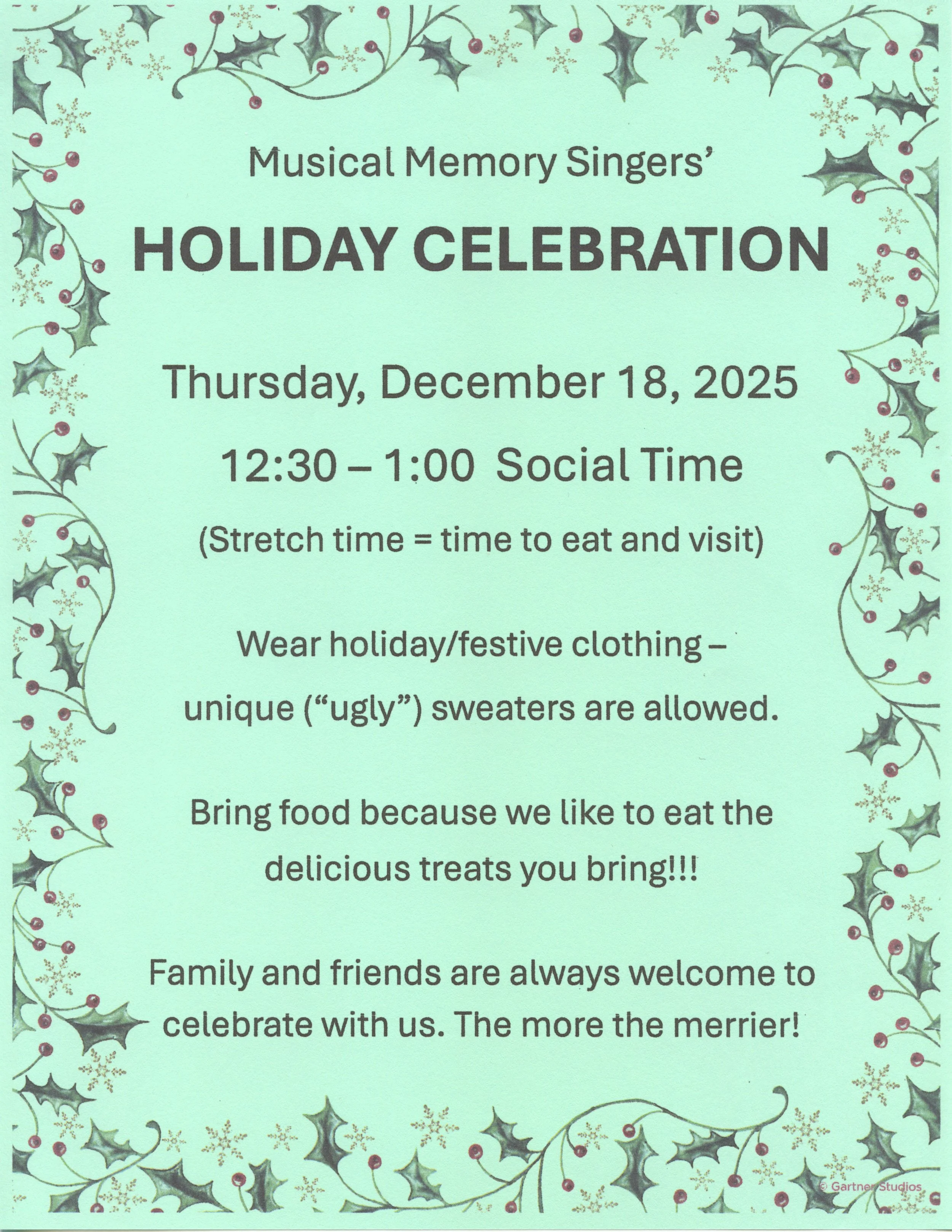 20251218- Flyer for Musical Memory Singers Holiday party