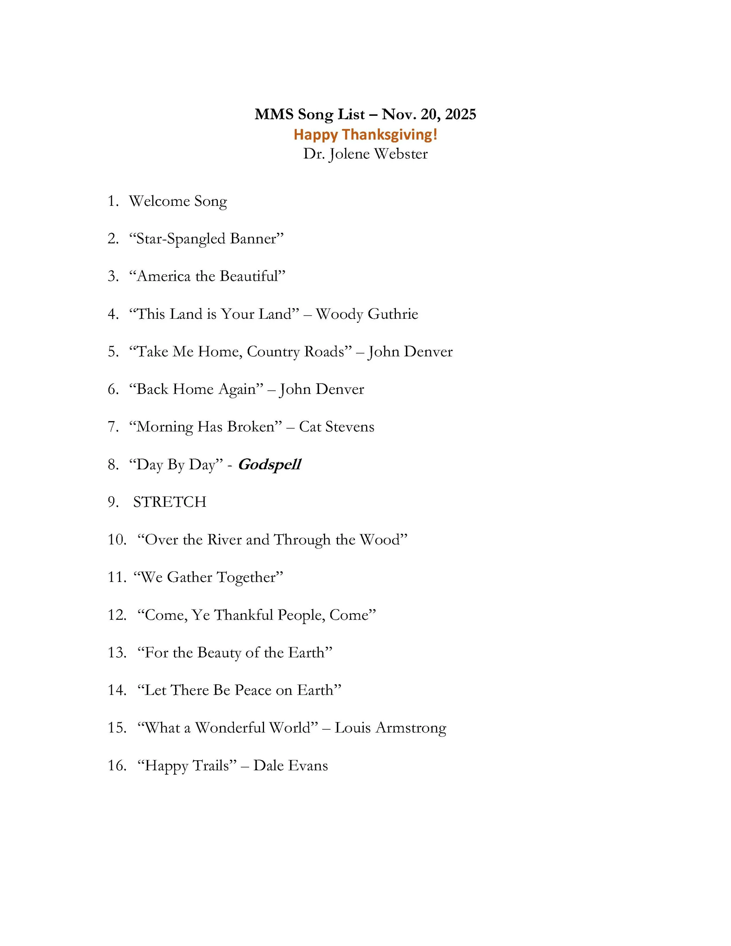 20251120 -Thanksgiving song list