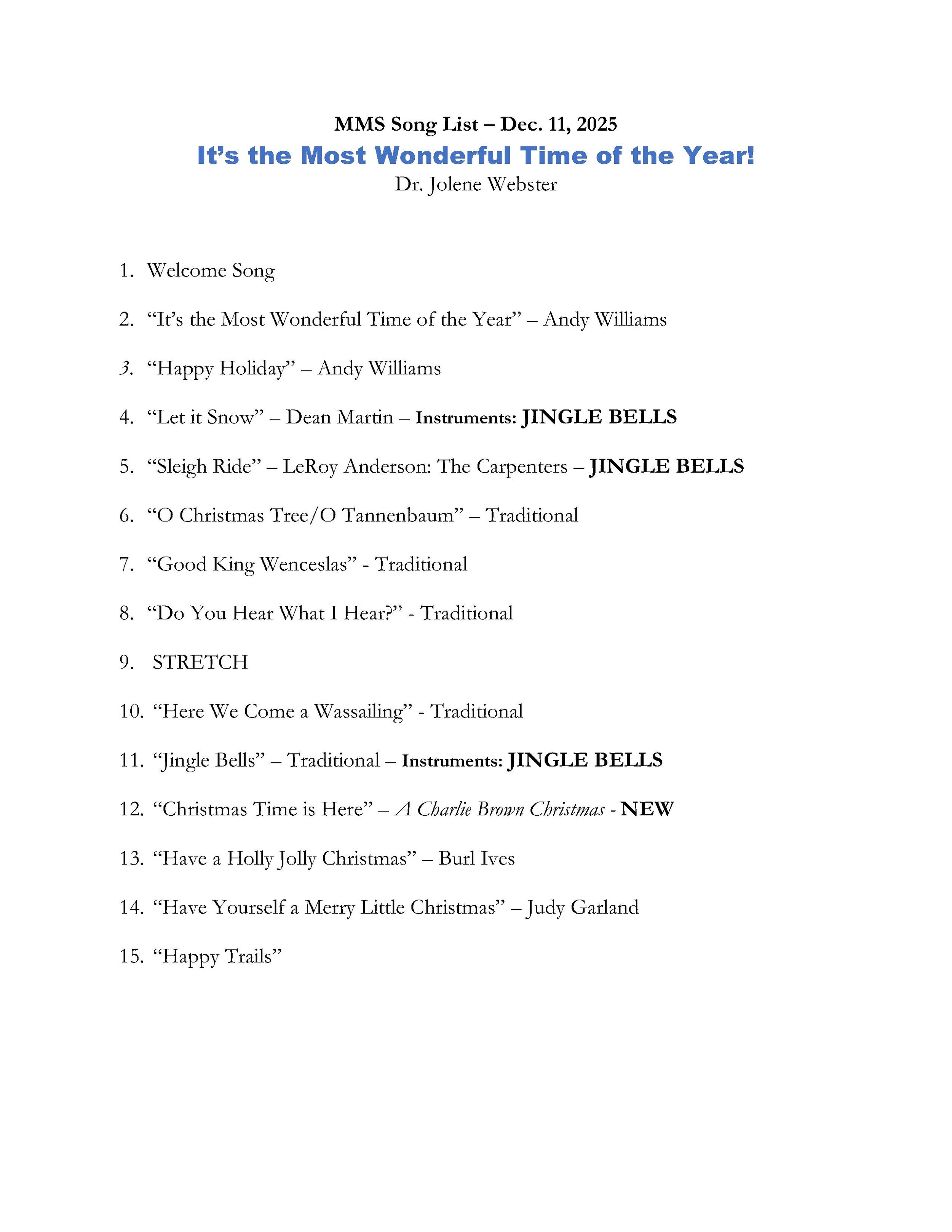 20251211 - Most Wonderful Time of the Year song list