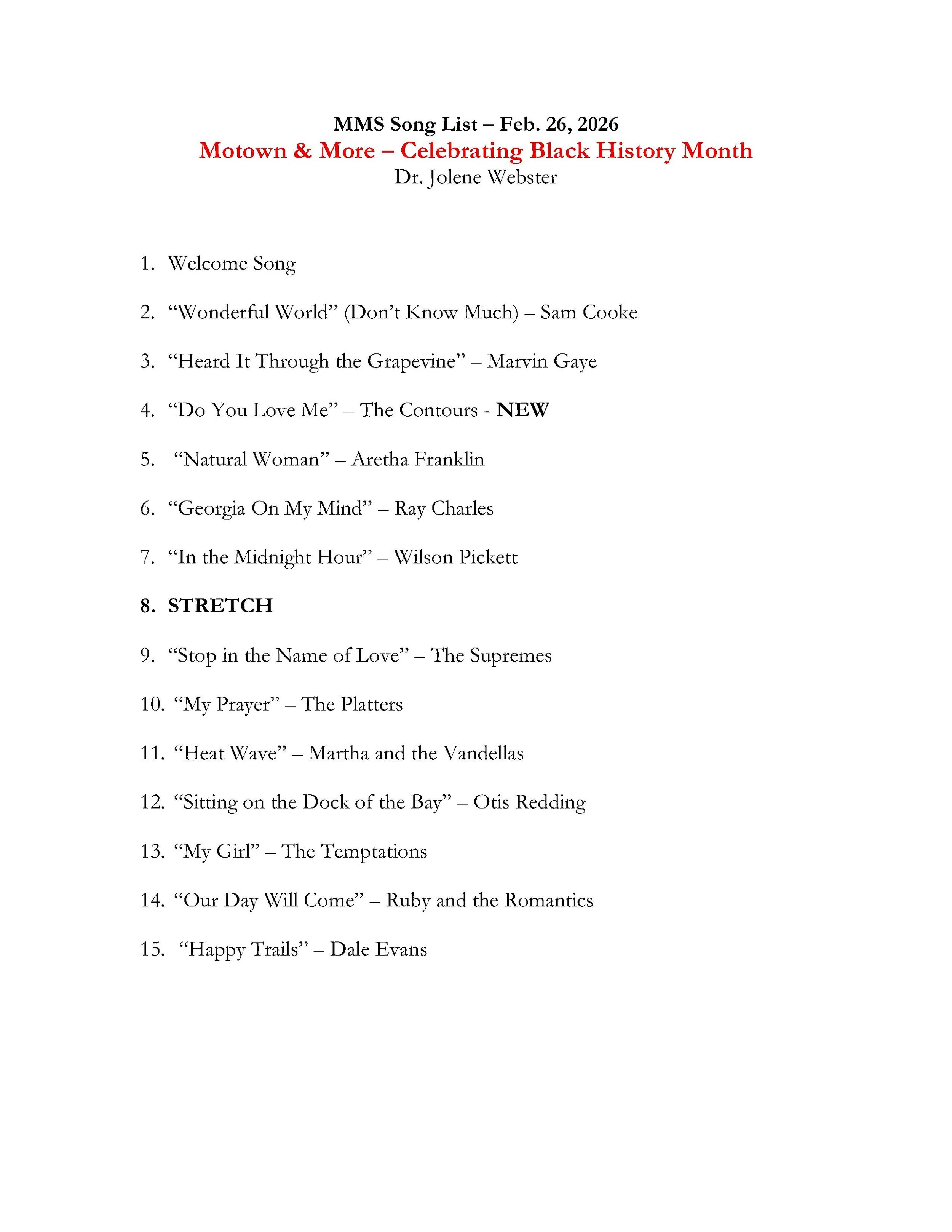 2026021- - Motown and more song list