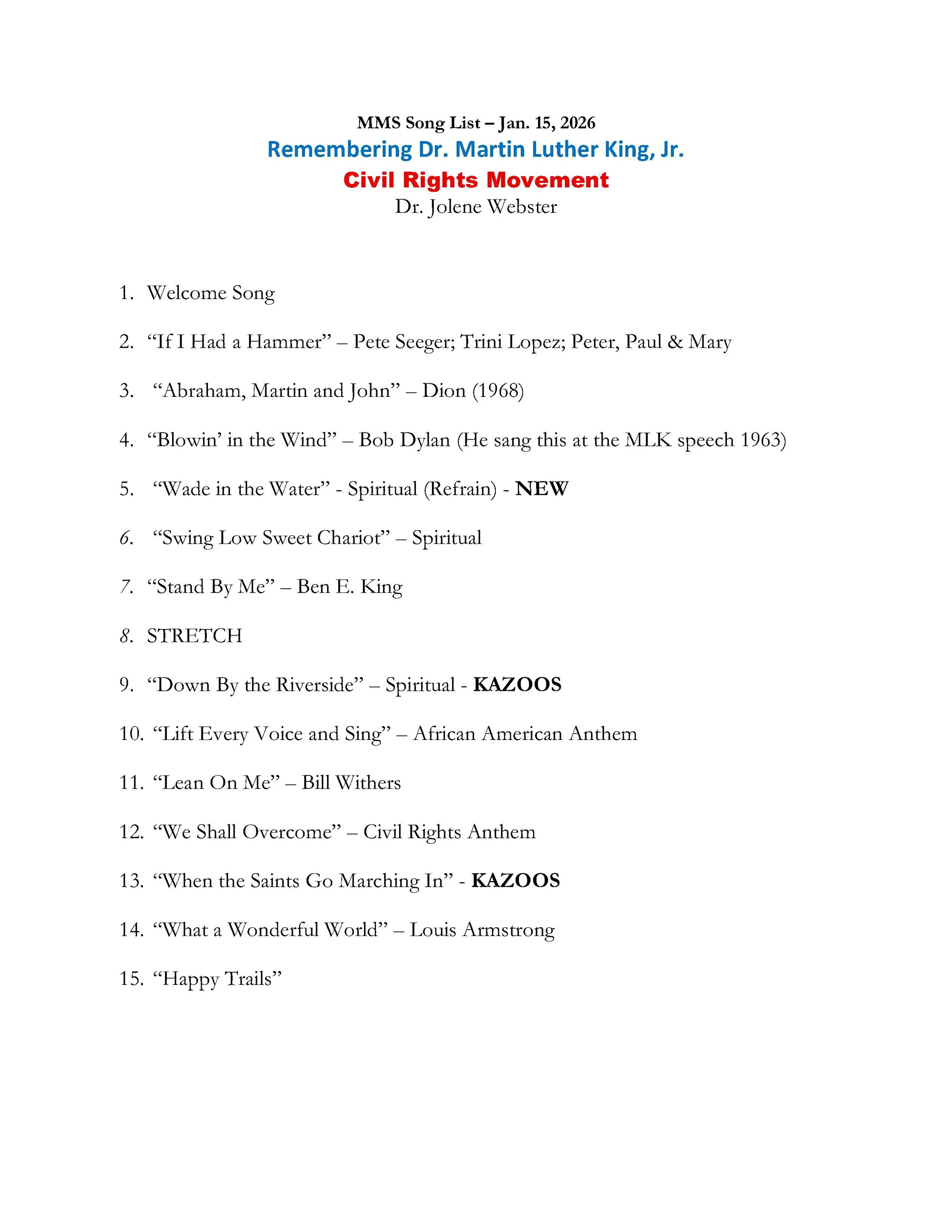20260115-MLK and Civil Rights song list