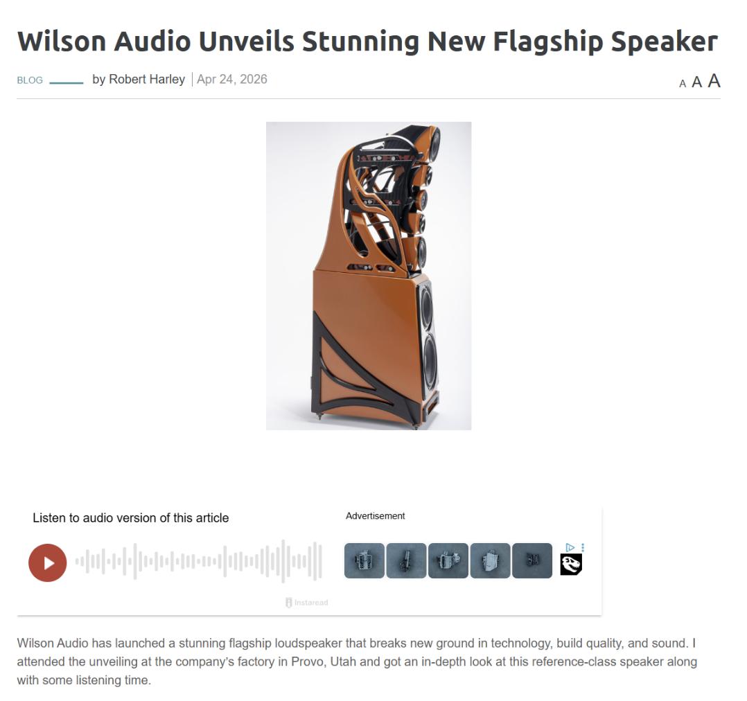 The Absolute Sound: Wilson Audio Unveils Stunning New Flagship Speaker BLOG By Robert Harley