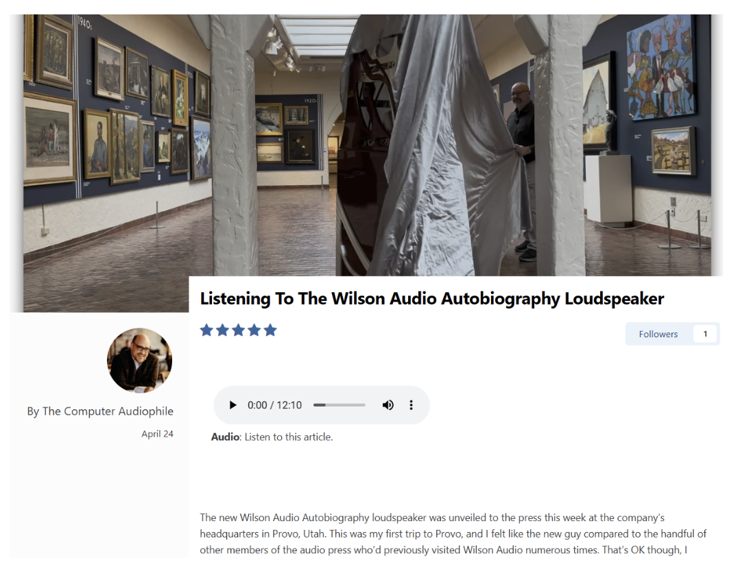 Audiophile Style: Listening To The Wilson Audio Autobiography Loudspeaker - By The Computer Audiophile