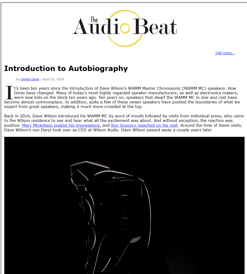 The Audio Beat: Introduction to Autobiography – By Dennis Davis
