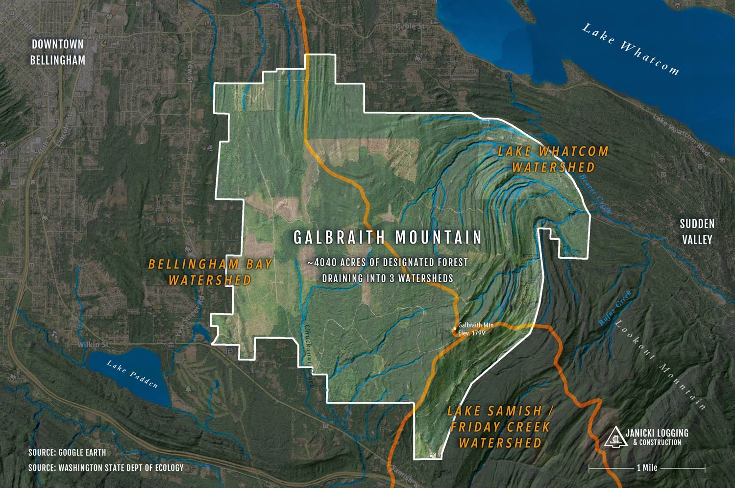 Galbraith Mountain - Area, Terrain, Watershed Map