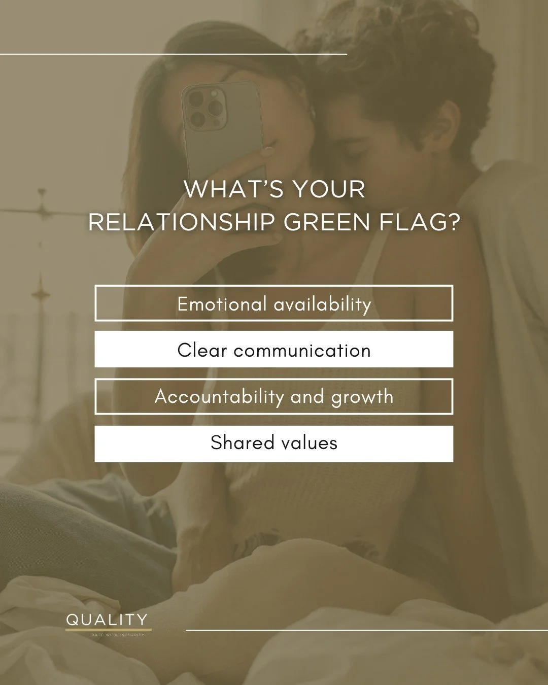 Noticing what feels good and what aligns with your values is how intentional love begins.
At Quality, we help you recognize and prioritize the signs of a healthy connection.
Share yours below. We’d love to know what you look for.
#QualityDat