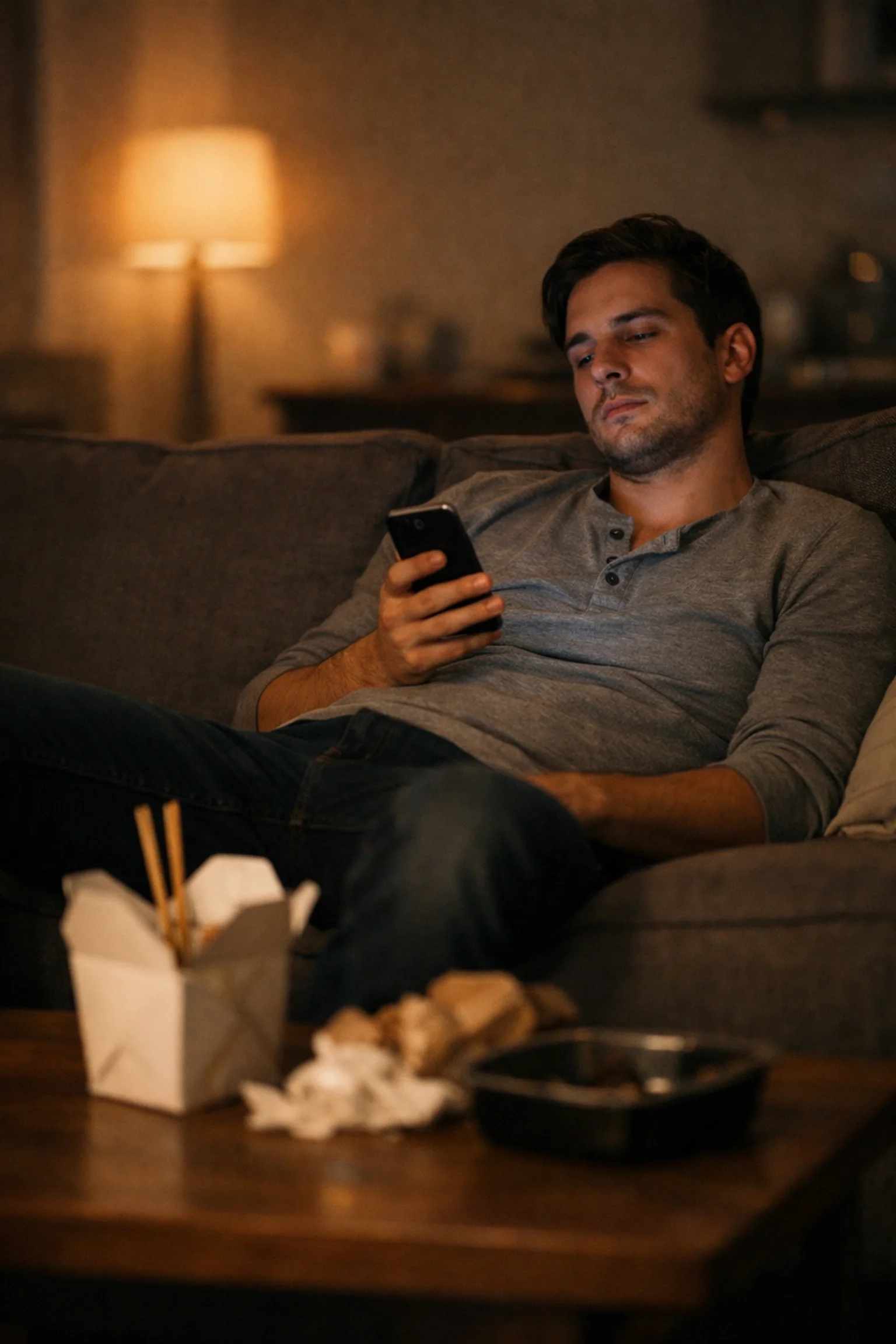 Lonely man scrolling