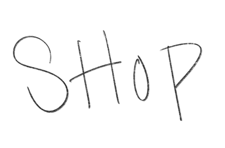 Black background with the word 'SHOP' handwritten in large, black letters.
