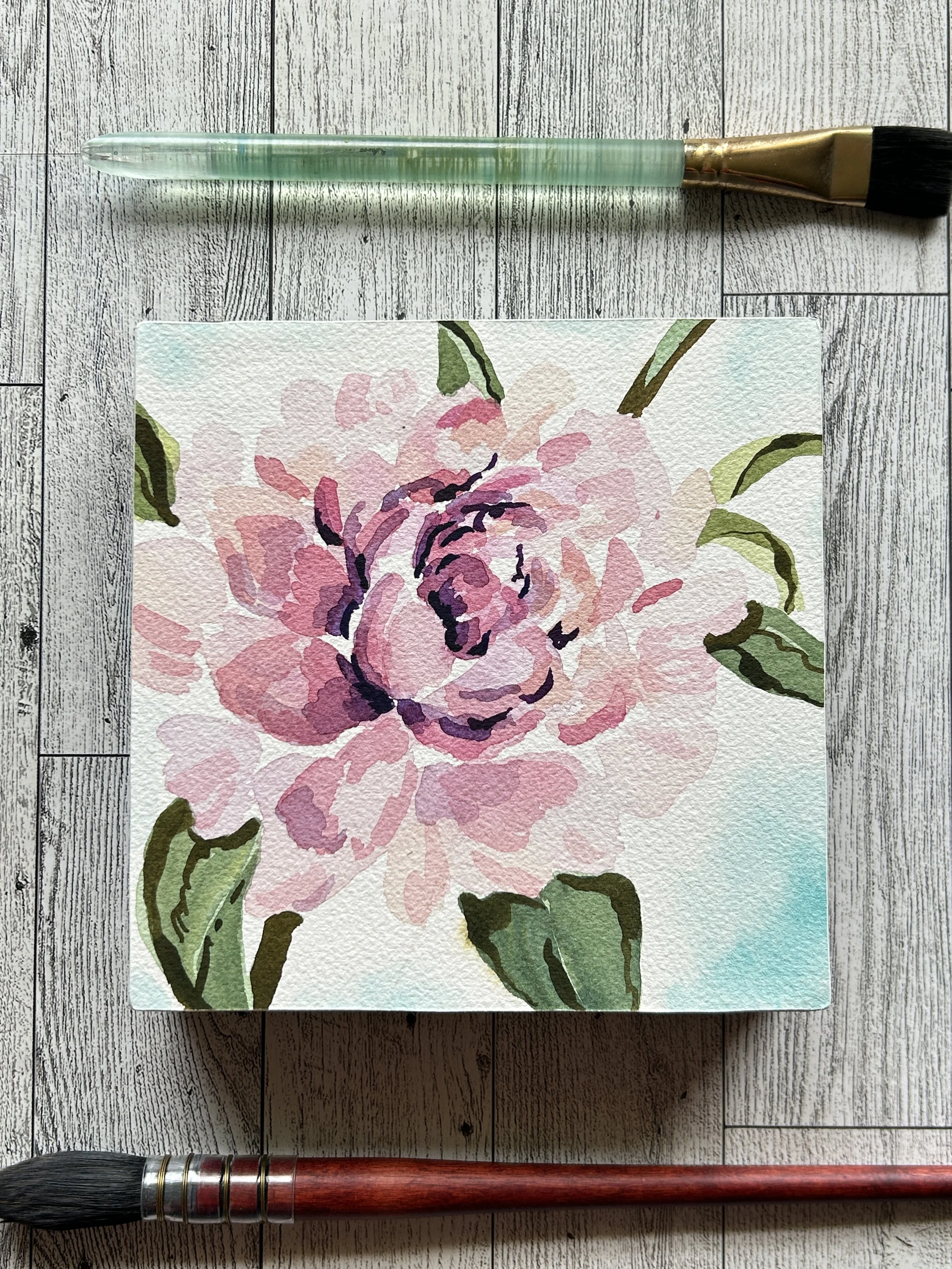 Soft Pink Peony Cottage Garden Shelfie Original Artwork