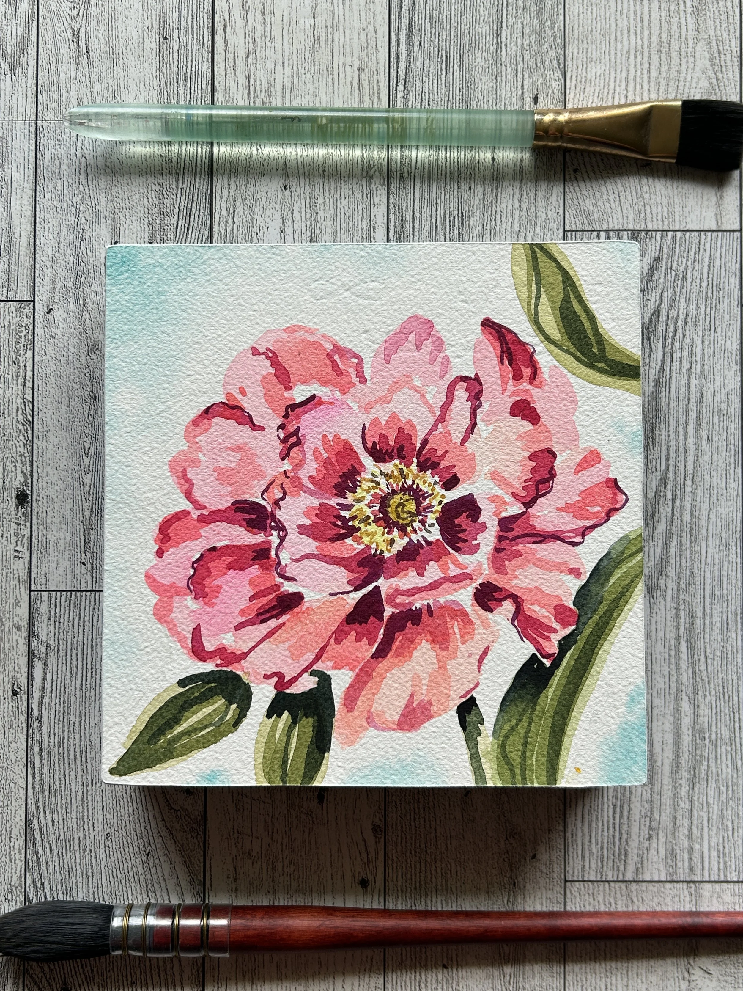 Bright Pink Peony Cottage Garden Shelfie Original Artwork