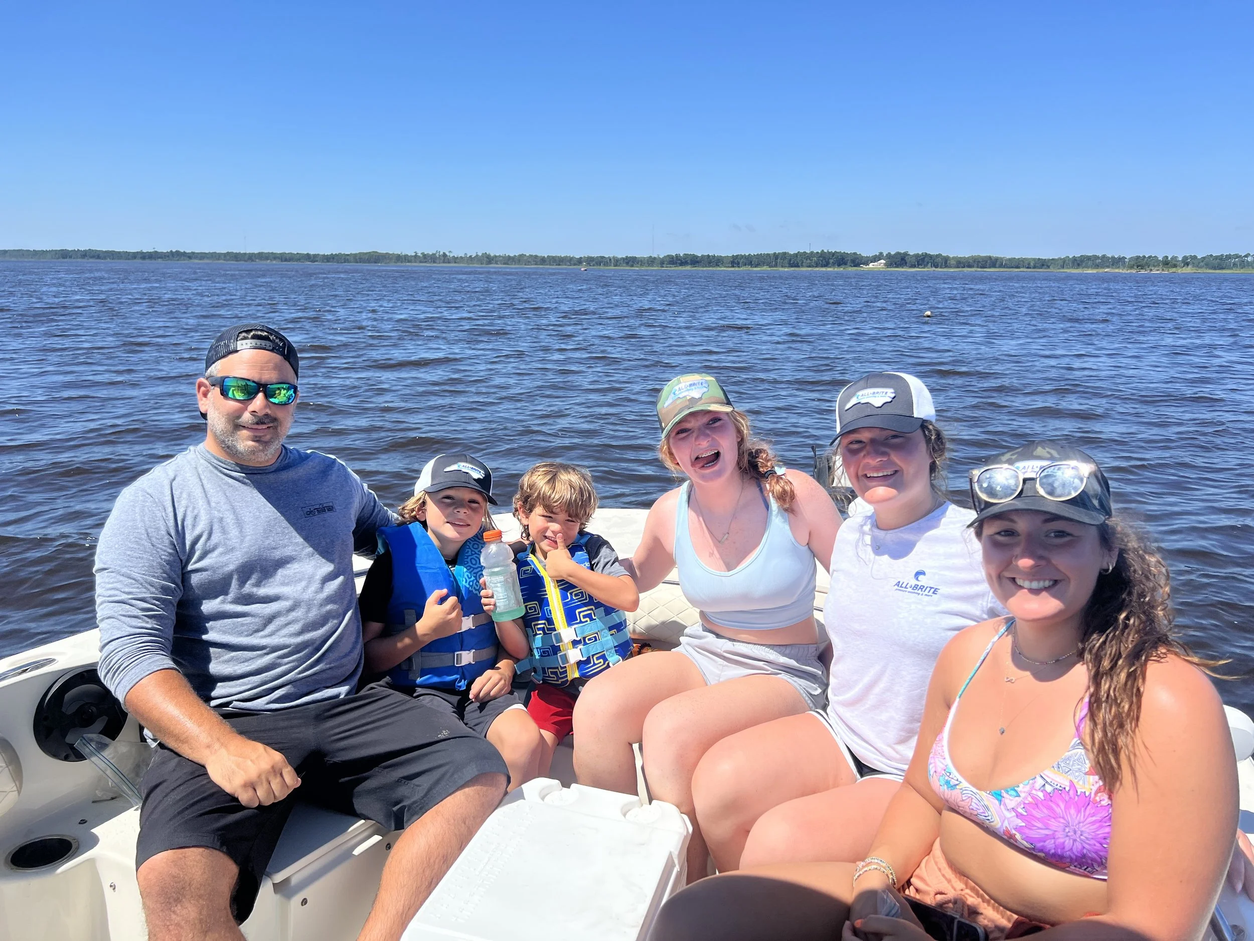 family on boat
