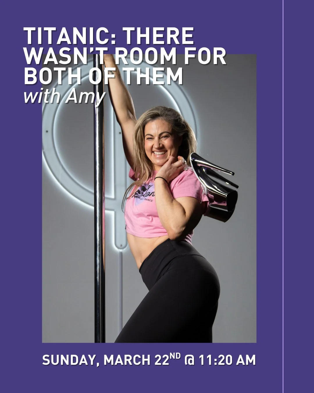 But there's room for you in this class! Join Amy (@amysunshine007) on Sunday, March 22nd at 11:20 am. In this workshop, we&rsquo;ll deep dive into the pole move Titanic&mdash;working on entries, exits, and variations, including options for spin pole 