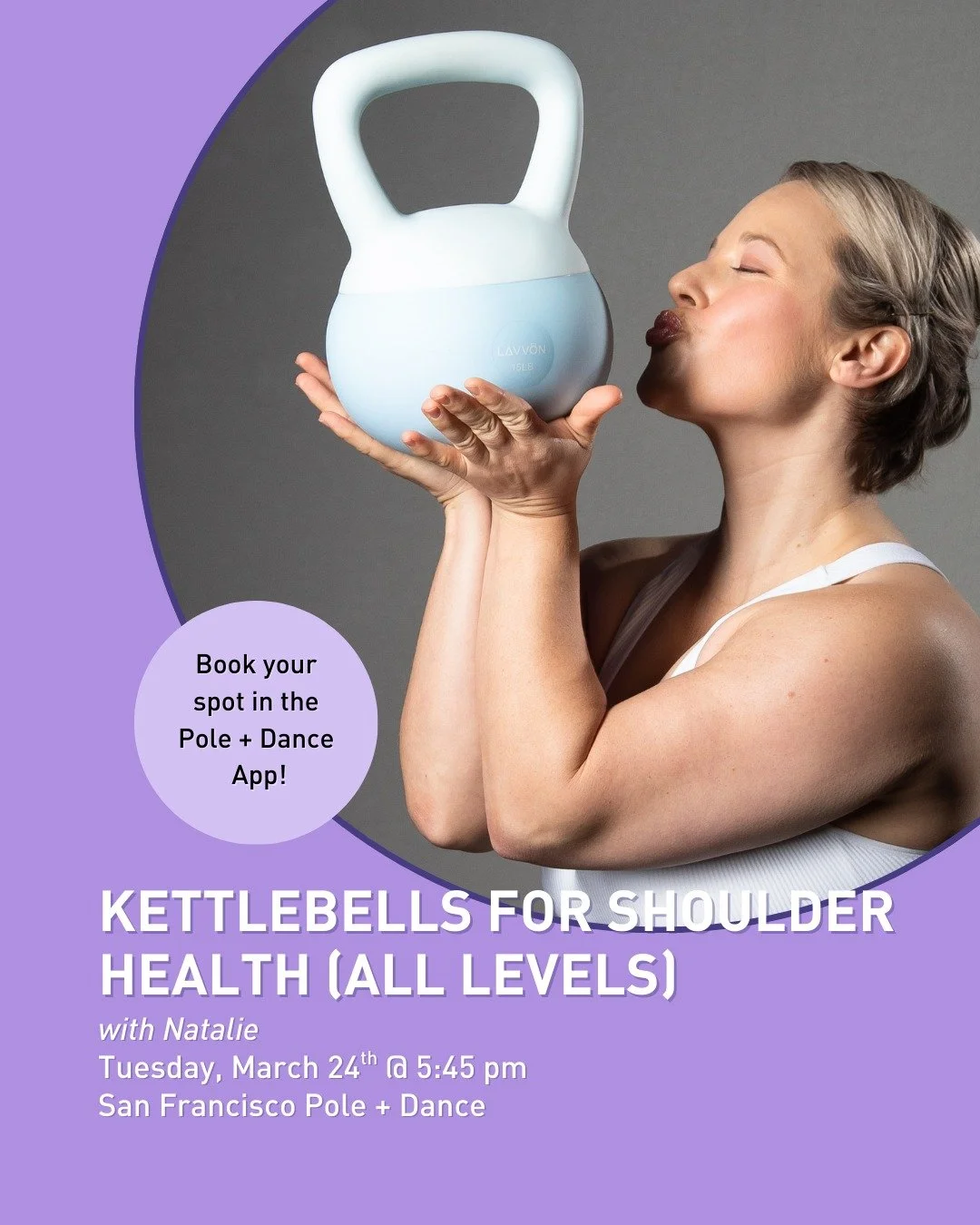 Build strong, resilient shoulders that support your pole and aerial skills with Natalie (@barbellblondie) Tuesday, March 24th at 5:45 pm in Kettlebells for Shoulder Health (All Levels)!

 #sfpoleanddance #poleanddancestudios #poledancersofig #bayarea