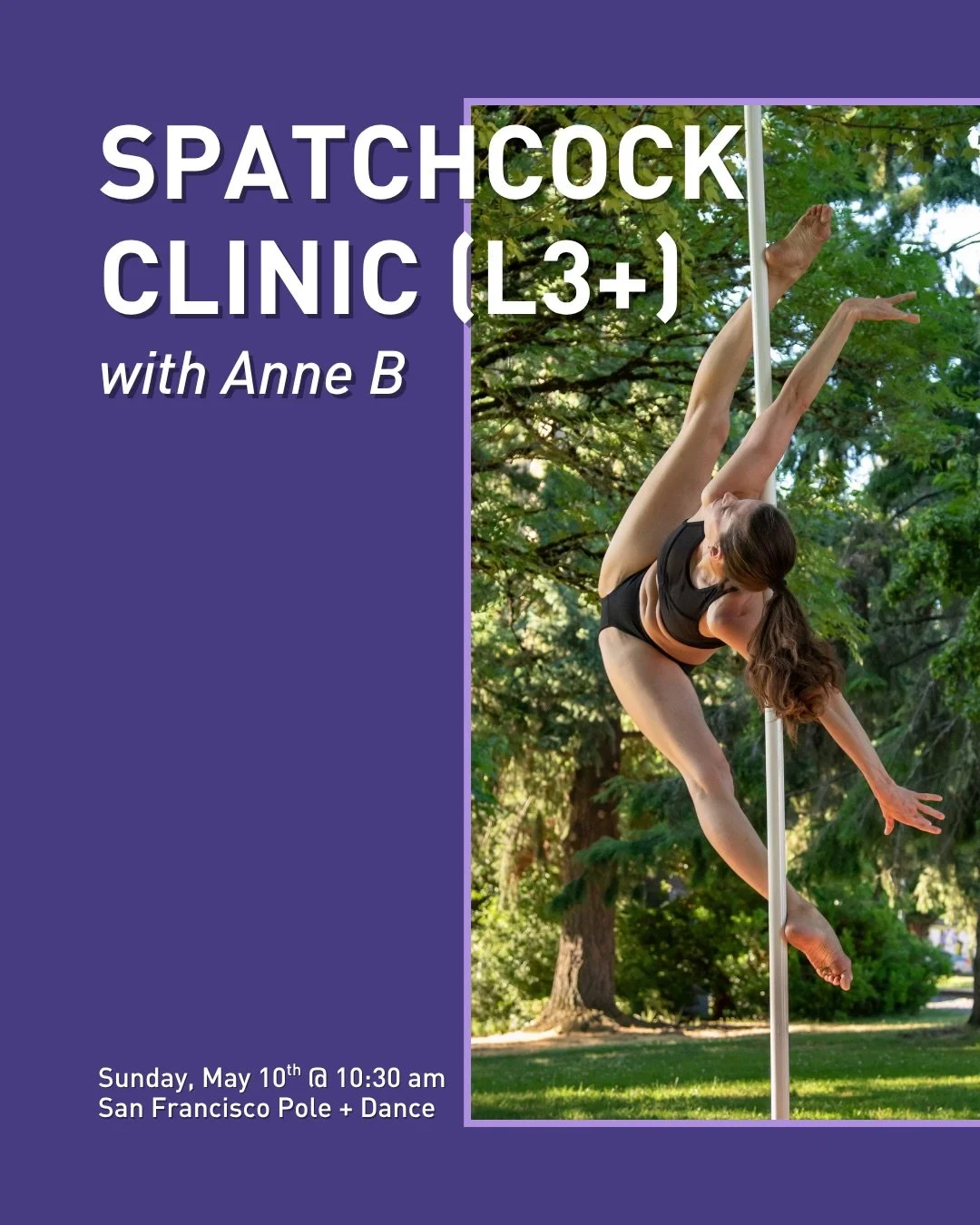 Are you working on this insane trick and not getting it, or interested in learning where to start and what stretches &amp; active flex training will help you progress? This class is for you! Join Anne B (@poletential.movement) on Sunday, May 10th at 