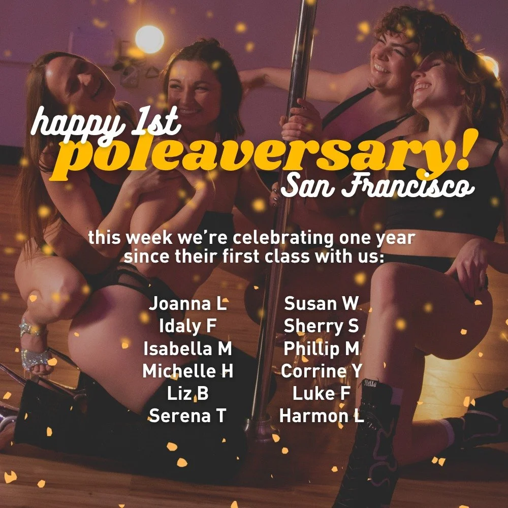 We're celebrating the anniversary of these students' first visit to San Francisco Pole + Dance this week! We hope it's been a great first year! #sfpoleanddance