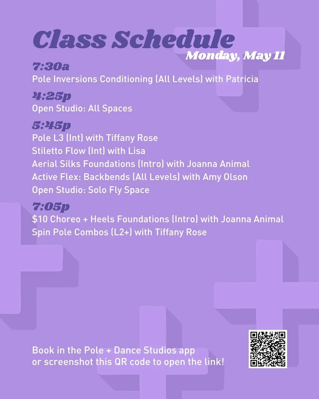 Check out our schedule for the week of May 18th!

Book and find up the most up-to-date information from subs to class cancelations in the Pole + Dance App.

#sfpoleanddance #poleanddancestudios #poledancersofig #bayareapole #sfpoledance