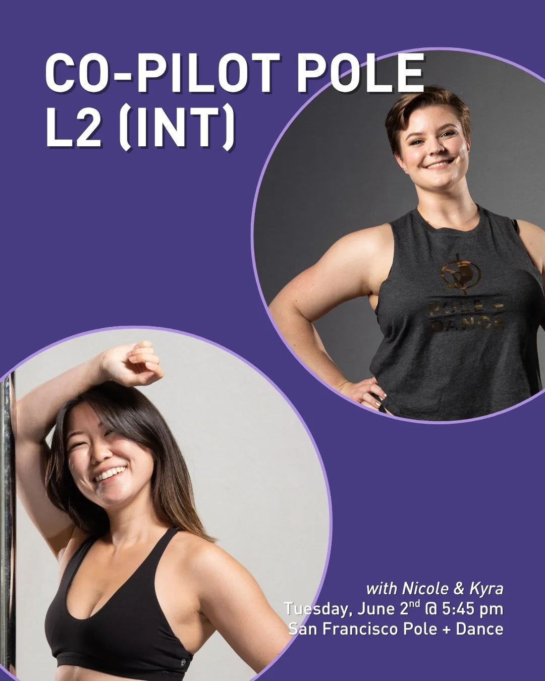 Two instructors are more fun than one! Join Nicole (@peppermintpattypole) &amp; Kyra (@pole.o.roids) on Tuesday, June 2nd at 5:45 pm for this Co-Pilot Pole L2 (Int).

#sfpoleanddance #poleanddancestudios #poledancersofig #bayareapole #sfpoledance
