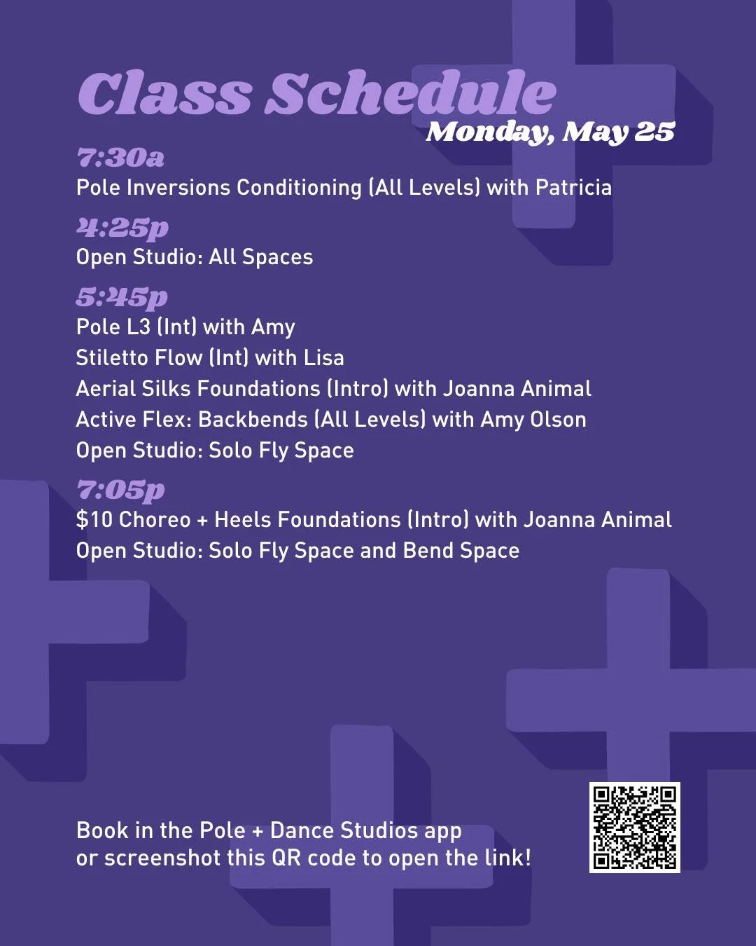 Check out our schedule for the week of May 25th!

Book and find up the most up-to-date information from subs to class cancelations in the Pole + Dance App.

#sfpoleanddance #poleanddancestudios #poledancersofig #bayareapole #sfpoledance