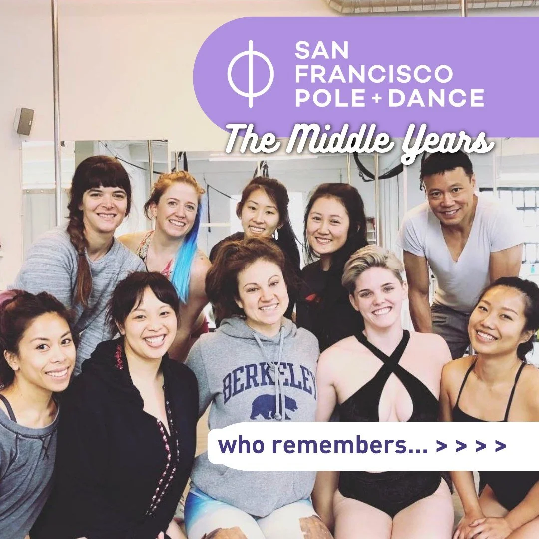We're almost there! Celebrating 10 years of SFP+D this week, and here are those awkward middle years... who do you recognize!? Also, don't miss our anniversary jam this Sunday from 4-6pm! #sfpoleanddance #poleanddancestudios