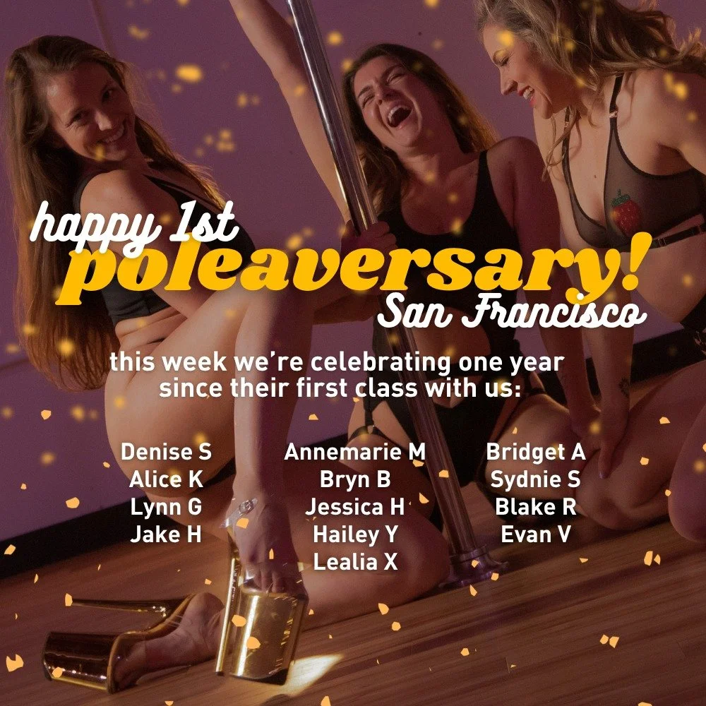 Happy first poleaversary in San Francisco to these students! We hope it's been a great first year! #sfpoleanddance
